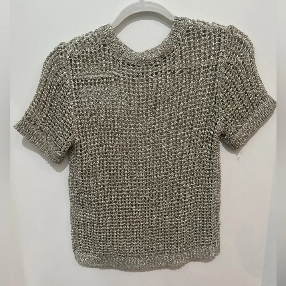 Bar III Silver Knit Short Sleeve Top - Picture 3 of 8